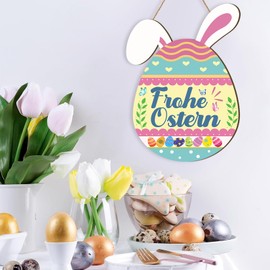 ANHUIB Easter Wall Decorations Easter Wooden Sign Happy Easter Door Sign Hanging Decoration Spring Garden Wooden Sign Door Hanger Wooden Sign with Bunny Wooden Sign Chick for Indoor Outdoor Decoration