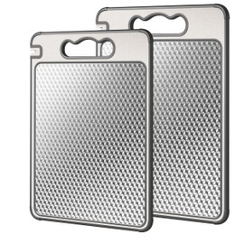 LOZOVIN Double Sided 304 Stainless Steel & Wheat Straw Cutting Board, Non Toxic Chopping Board, Dishwasher Safe, Scratch Resistant Mesh Design, 16"*11"with 14.4"*9.8"