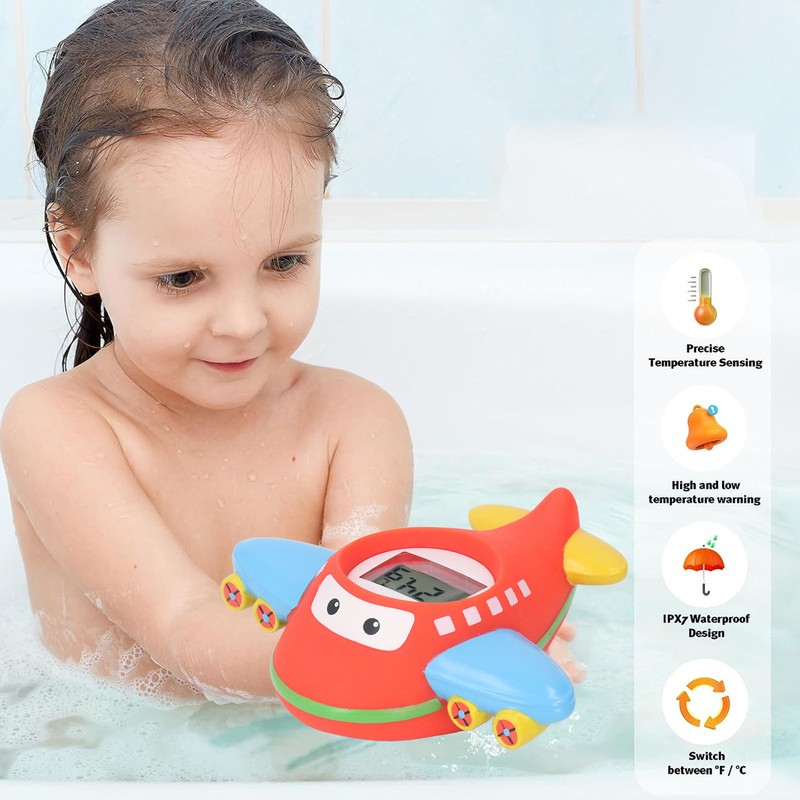 Baby Bath Thermometer IPX7 Waterproof Accurate Cartoon Airplane Shape Small