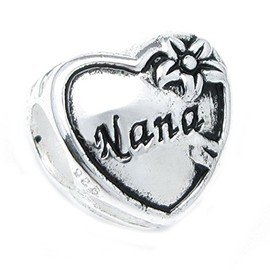 Queenberry Sterling Silver Great Grandma Nana Heart Flower Family Love Bead for European Charm Bracelets