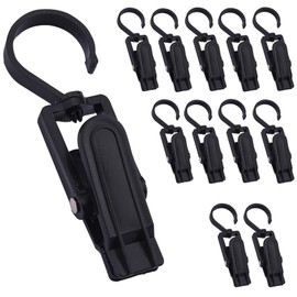 12 Pcs Super Strong Plastic Swivel Hanging Hooks, Curtain Clips, Clothes Pins, Beach Towel Clips, Home Swivel Laundry Clips for Hats, Pants, Towels, Socks, Pants(Black)