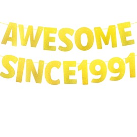 Awesome Since 1991 35th Birthday Banner Garland – Gold Glitter Letter Hanging Decoration for 35th Birthday Party, Anniversary, Class Reunion, Office Celebration, Home Wall, and Photo Booth Décor