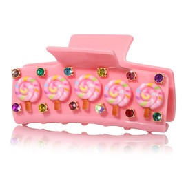 Lollipop Large Square Hair Claw Clips Novelty Kawaii Colorful Crystal Lollipop Sweet Candy Donut Hair Clips Funny Cute Rectangle Strong Hold Jaw Clip for Birthday Holiday Party Hair Accessories