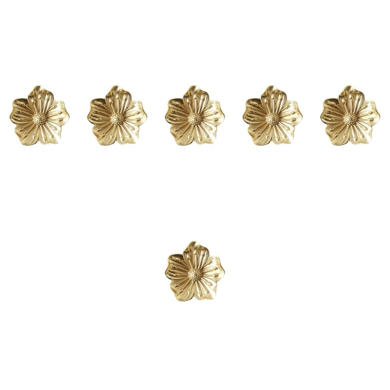 Mikikit 6 Pcs Brass Flower Drawer Knobs, Golden Cabinet Pull