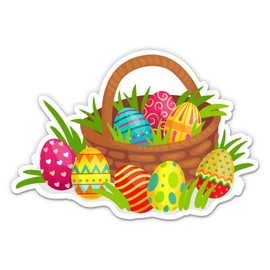 Easter Basket with Eggs Happy Easter - 5" Vinyl Sticker - for Car Laptop I-Pad - Waterproof Decal