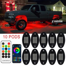 KEEPDSGN 10 Pods RGB LED Rock Lights Kit Underbody Neon Light For Chevy K1500 K2500 K3500