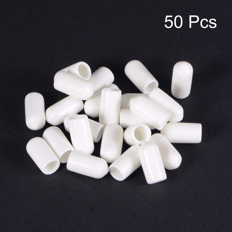 uxcell 50pcs Round Rubber End Caps 1/4"(6mm) White Vinyl Cover