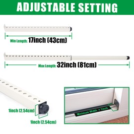 Forestchill Adjustable Window Security Bar, Extends from 17" to 32" Window Locks Bar for Inside Sliding Window, White