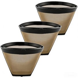 #2 Reusable Coffee Filter, Gold-Tone Permanent Cone Shape Filter Replacement Compatible with Cuisinart 4-5 Cup, Krups, Most Small Drip Coffeemakers, BPA-Free Mesh-3 Pack