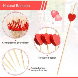 100 Pcs Red Heart Cocktail Sticks, Wooden Toothpicks for Food, Burger Sticks, and Canapé Sticks - Perfect for Home Parties, Valentine's Day, Mother's Day, and Birthday Celebrations.