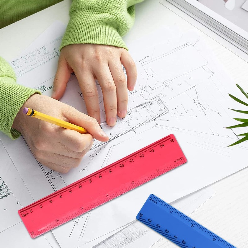 Set of 4 Children's Coloured Rulers Primary School Plastic Ruler