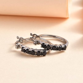 Shop LC Black Spinel Stainless Steel Hoops Hoop Earrings for Women Jewelry Ct 1.23 Christmas Gifts