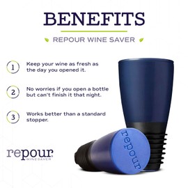 Repour Wine Saver and Stopper - Removes Oxygen, Preserving and Keeping Wine As Fresh As The Day The Bottle Was Opened - 48-Pack - Black