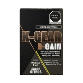 X-GEAR R-GAIN Polvo Con Electrolitos, con Stevia Rebaudiana, 10 Sobres, Para 5 Litros (Citrus)
