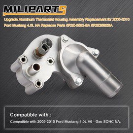 MILIPARTS Upgrade Aluminum Thermostat Housing Assembly Replacement for 2005-2010 Ford Mustang 4.0L NA Replaces Parts 5R3Z-8592-BA 5R3Z8592BA