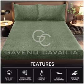 GC GAVENO CAVAILIA Teddy Bear Fleece Single Fitted Sheet - Single Bed Sheets Plain Thermal Warm Soft Cuddly Fluffy Bedding - Sage Green