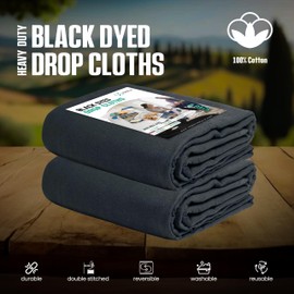 ZUPERIA Black Drop Cloth (4 x 15 Feet - Pack of 2) - Pure Canvas Drop Cloth for Painting, Drop Cloth Curtains & Floor Protection Washable & Reusable Tightly Woven Paint Cover for Multipurpose use