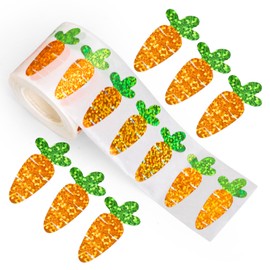 Whaline Easter Carrot Stickers Roll Laser Bunny Carrot Shape Seal Stickers Waterproof Vegetable Self-Adhesive Decals for Envelope Journal Decor Birthday Holiday, 500 Pcs