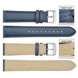 WOCCI 22mm Vintage Leather Watch Strap with Silver Buckle, Replacement Band (Blue)