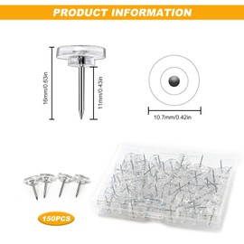 Rice Tacks with Head, Pack of 150, Transparent Drawing Pins, 16 mm, Pin Pins, Pin Board Pins, Flat Head Drawing Pins for Notice Board