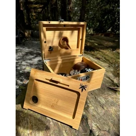 BzzBox Decorative OG Storage Box - Light Bamboo, Lockable, with 3 Jars for Easy Storage | Your Stylish Keepsake Storage Box For Everything