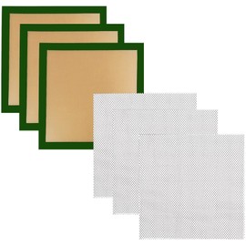 Set of 3-14" x 14" -Silicone + 3 Mesh Sheets Re-Usable Non-Stick Ultra Premium Dehydrator Sheets Compatible With Excalibur Silpat Tray Liner Flex Fruit Leather Roll Up Jerky Oven Baking Mat