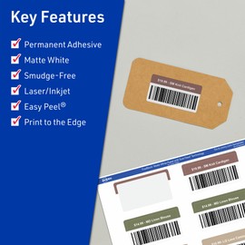 Avery TrueBlock Matte White Rectangle Labels with Sure Feed, 1" x 2", 240 Matte White Labels, Print-to-The-Edge, Laser/Inkjet Printable Labels, Great for Packaging and Product Labels