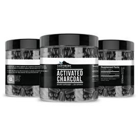 Activated Charcoal Capsules, 200 Capsules (525 MG per Serving) (33-Day Supply) by Earthborn Elements, Odorless & Non-Toxic Powder for Detox Cleanses