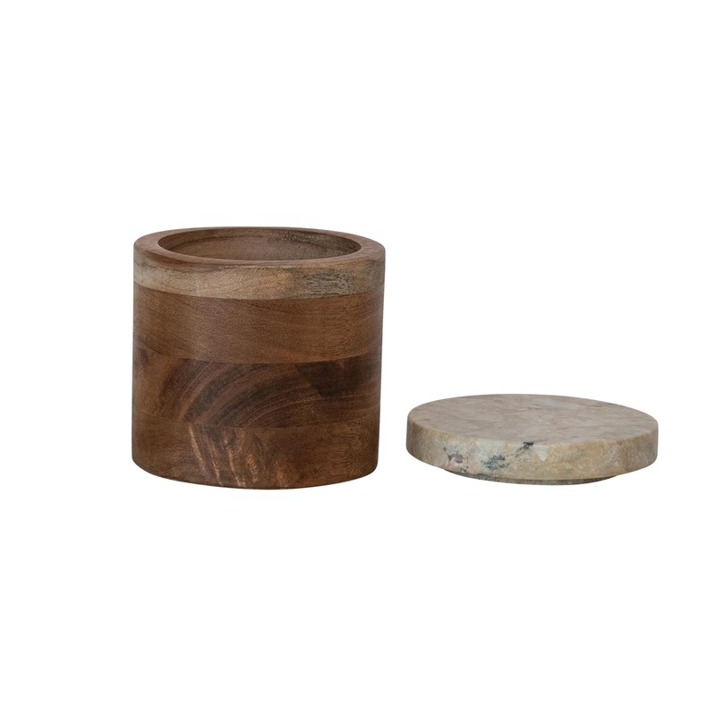 Creative Co-Op Mélange Acacia Wood Container with Marble Lid, Natural