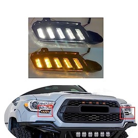 2x Switchback White/Amber Front Side Marker Headlight Daytime Running Light Compatible with Toyota Tacoma Truck 2016 2017 2018 2019 2020 2021 2022 2023 （ Included Wiring Harness ）