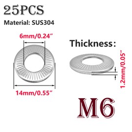 Ctyjia 25 PCS Butterfly Flat Washers, 304 Stainless Steel Gasket, Knurled Spring Washers, M6 Washers, Locking Flat Washers, for Tightening Screws, Bolts, and Nuts