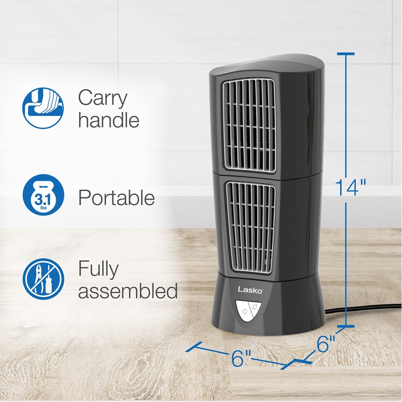 Lasko Oscillating Platinum Desktop Wind Tower Fan, 3-Speeds, Compact, Portable