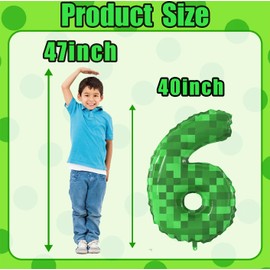 40 Inch Giant Green Pixel Miner Theme Number Foil Balloons Large MIning Number 6 Balloons Party Balloons Birthday Party Decorations Supplies Number 5-9 Available for Kids' Birthday Anniversary Party