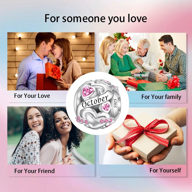 Alstade October Kindness Birthstone Charm 925 Sterling Silver Charms fits