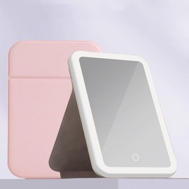 Espejo de Maquillaje con Luz LED, Espejo de Maquillaje Portátil con Brillo LED de 3 Colores, Pantalla Táctil Regulable, Recargable por USB, Espejo de Maquillaje Portátil Ultra Delgado Iluminado（Rosa）