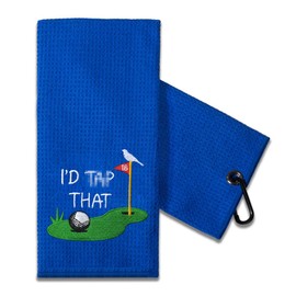 TOUNER Funny Golf Towel Gift for Dad, Retirement Gifts for Men Golfer, Funny Golf Towel for Men, Embroidered Golf Towels for Golf Bags with Clip (I'd Tap That)