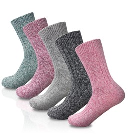 Women Winter Socks-5 Pairs Womens Thick Knitted Wool Warm Socks Casual Socks,One Size 5-9 (Mixed Color-3)