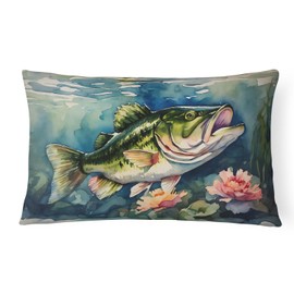 Caroline's Treasures DAC2803PW1216 Largemouth Bass Throw Pillow Machine Washable, Indoor Outdoor Decorative Pillow for Couch, Bed or Patio, 12HX16W