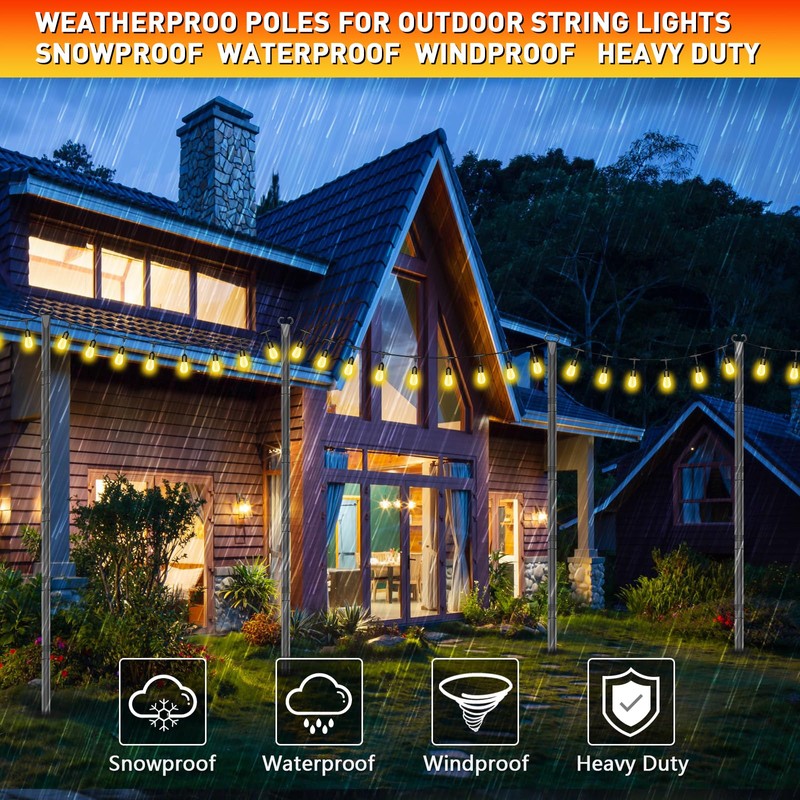 10Ft String Light Poles 6 Pack,Poles for Hanginig Outdoor String