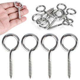 AccEncyc 2.5 Inch Screw Eye Hooks10 Pack Stainless Steel Screw Eyes Heavy Duty Screw in Eye Hooks Self Tapping Eyelet Screw Eye Bolts for Wood, Securing Cables Wires