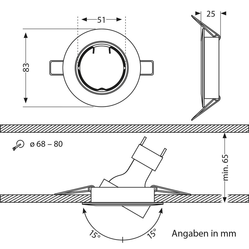 ledscom.de FERE Ceiling Mounting Frame Matt Black Swivelling (LED/Halogen/MR16/50 mm)