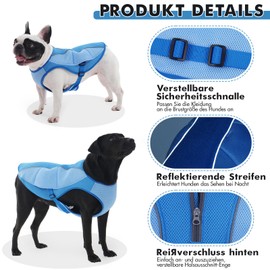Katzinst Cooling Vest for Dogs, Dog Cooling Vests with Reflective Stripes, Sun Protection Summer Lightweight Breathable Small Dogs Cooling Vest for Walking Hiking Camping Blue M