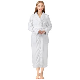 NY Threads Premium Women's Robe Plush Soft Long Bathrobe Warm Fleece Shawl Collar Spa Robe (Large, White)