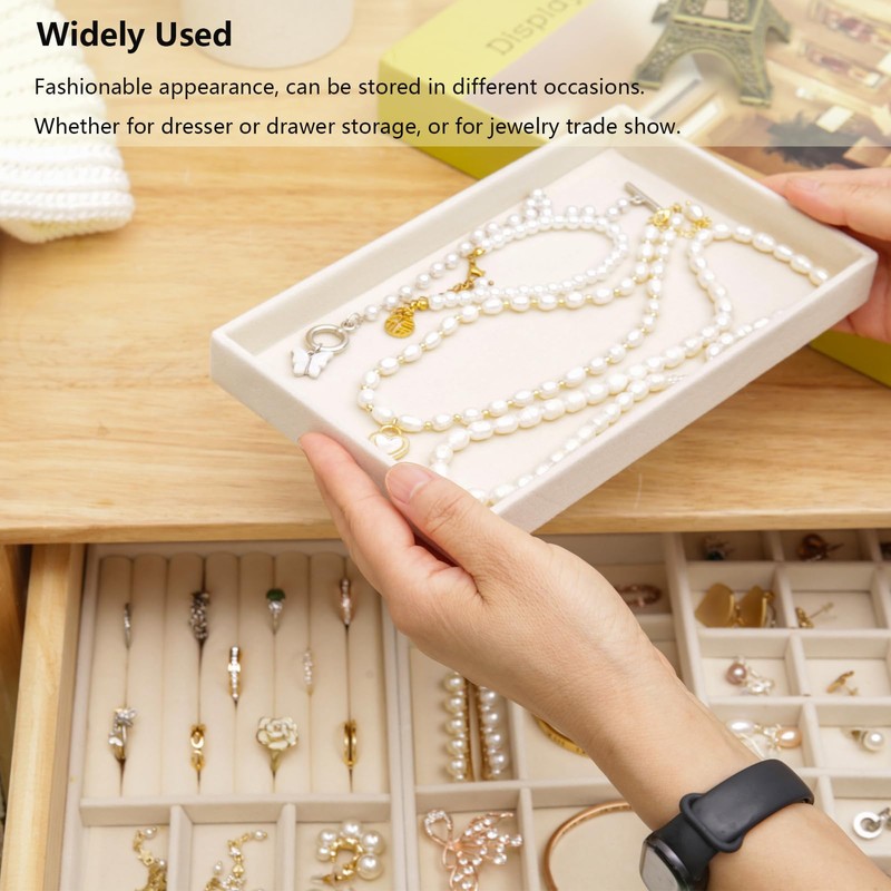 Cecijelry Jewelry Organizer Trays for Drawer, Stackable Velvet 8in Jewelry