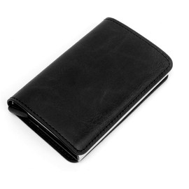 Leather Credit Card Holder Money Cash Wallet Clip RFID Blocking Purse (Black)