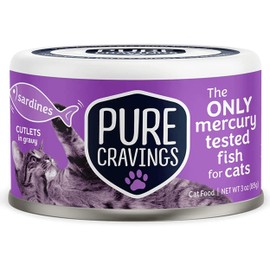 Pure Cravings Wet Cat Food Canned Sardines Cutlets in Gravy, Every Catch is Mercury-Tested, Moist Can Fish for Cats, Grain-Free, Protein, Non-GMO, Pack of 12