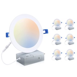 CLOUDY BAY 6 inch 3000K/ 4000K/ 5000K 3 Color Temperature Selectable,Dimmable Recessed Lighting 15W CRI90+,Ultra Thin LED Recessed Light with Junction Box,IC Rated, Air Tight,ETL/JA8,White,6 Pack