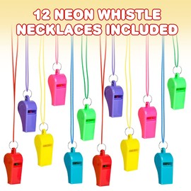 ArtCreativity Neon Whistle Necklace For Kids, Set of 12, Kids’ Party Noisemakers, Variety Of Colors, Sports Party Favors, School Sports Supplies, Great Party favor, Goody Bag Filler