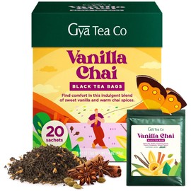 Gya Tea Co Vanilla Chai Black Tea Bags (20 Bags) - High Caffeine Sweet Tea with Smooth & Spicy for Refreshed & Energy - Fruit & Herbal Blends