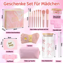 Birthday Gift for Women - 14 15 16 Birthday Girl, Best Friend Gifts, Funny Teenager Girls Gift, Drinking Glass with Straw, Makeup Brush, Cosmetic Bag, Bracelet, Socks, Hairband